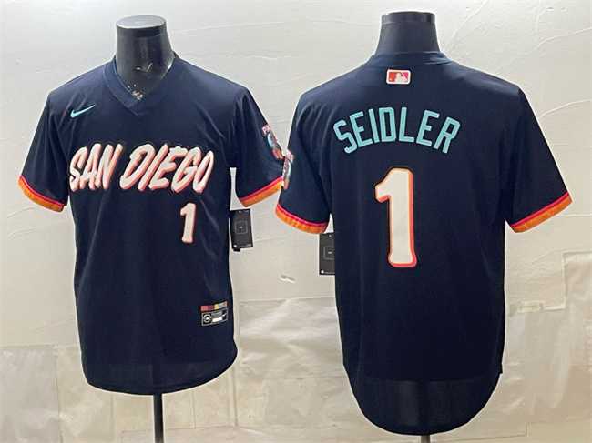Men%27s San Diego Padres #1 Peter Seidler Obsidian 2026 City Connect Stadium Stitched Jersey