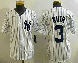 Youth New York Yankees #3 Babe Ruth White Throwback Stitched Cool Base Nike Jersey