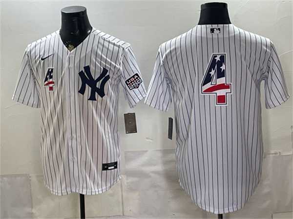 Men%27s New York Yankees #4 Lou Gehrig White 2026 USA 250 Fourth of July Home Stadium Stitched Baseball Jersey Dzhi