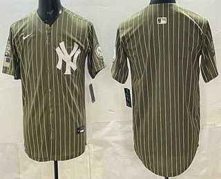 Men%27s New York Yankees Blank Olive Pinstripe 2026 Armed Forces Day Salute To Service Jersey Dzhi