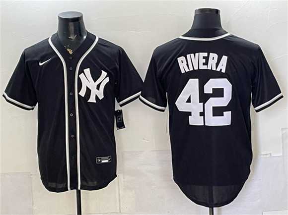 Men%27s New York Yankees #42 Mariano Rivera 2026 Fashion Replica Black Out Stitched Jersey