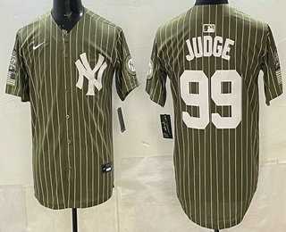 Men%27s New York Yankees #99 Aaron Judge Olive Pinstripe 2026 Armed Forces Day Salute To Service Jersey Dzhi