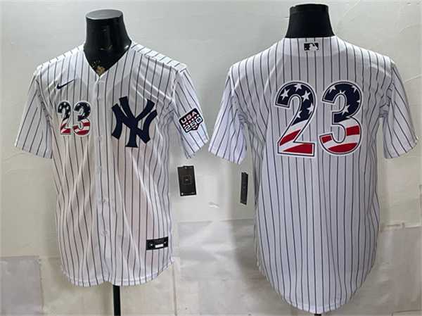 Men%27s New York Yankees #23 Don Mattingly White 2026 USA 250 Fourth of July Home Stadium Stitched Baseball Jersey Dzhi