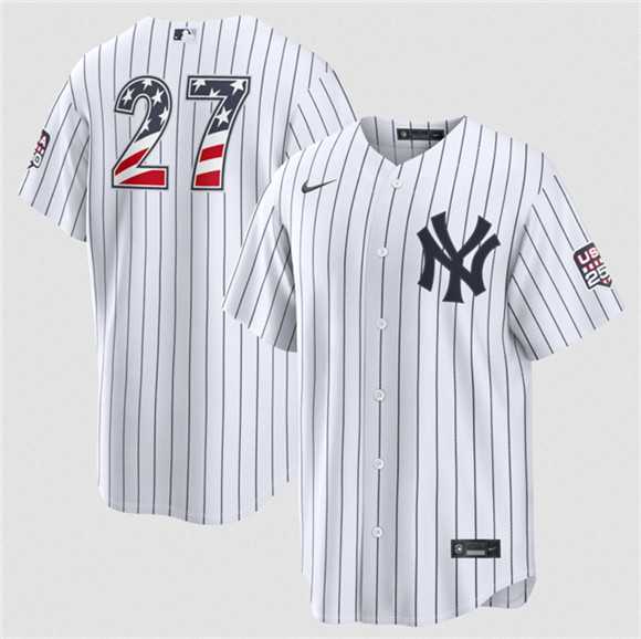Men%27s New York Yankees #27 Giancarlo Stanton White 2026 USA 250 Fourth of July Home Stadium Stitched Baseball Jersey Dzhi