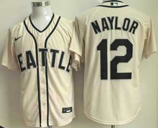 Men%27s Seattle Mariners #12 Josh Naylor Cream Cool Base Jersey