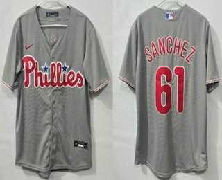 Men%27s Philadelphia Phillies #61 Cristopher Sanchez Grey Cool Base Jersey