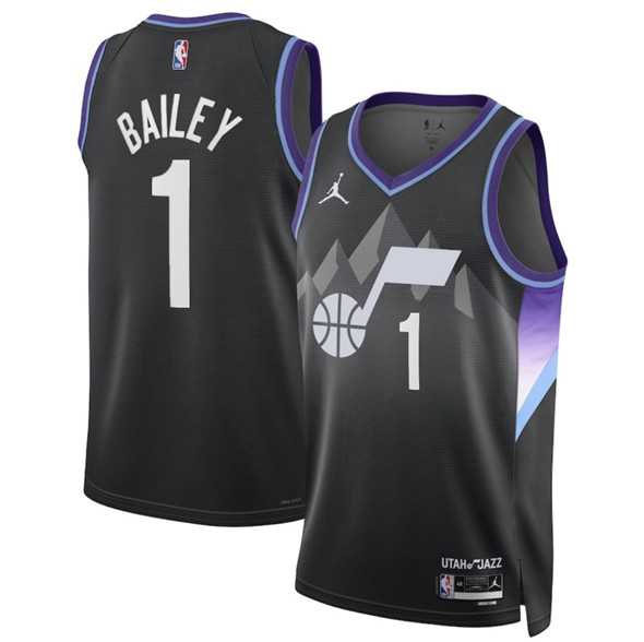 Men%27s Utah Jazz #1 Ace Bailey Black 2024-25 Draft Statement Edition Stitched Jersey Dzhi