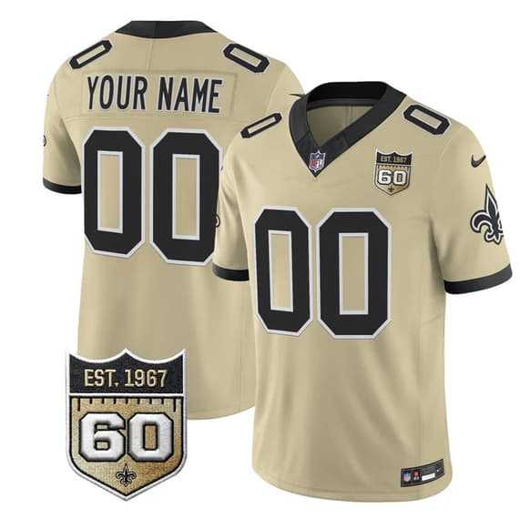 Men%27s New Orleans Saints Active Player Custom Gold F.U.S.E. 60th Anniversary Patch Vapor Limited Stitched Jersey