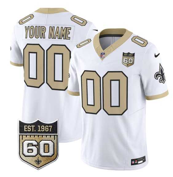 Men%27s New Orleans Saints Active Player Custom White F.U.S.E. 60th Anniversary Patch Vapor Limited Stitched Jersey