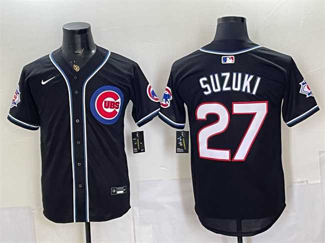 Men%27s Chicago Cubs #27 Seiya Suzuki 150th Anniversary Black Out Style Vapor Premier Limited Stitched Jersey