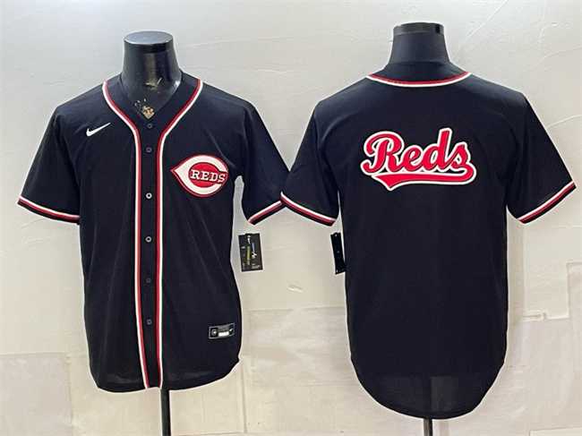 Men%27s Cincinnati Reds Team Big Logo 2026 Fashion Replica Black Out Stitched Jersey Dzhi