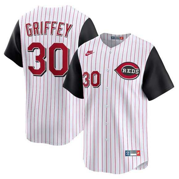Men%27s Cincinnati Reds #30 Ken Griffey Jr. White Cooperstown Collection Limited Stitched Jersey Dzhi