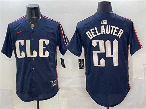 Men%27s Cleveland Guardians #24 Chase DeLauter Navy 2024 City Connect Limited Stitched Jersey