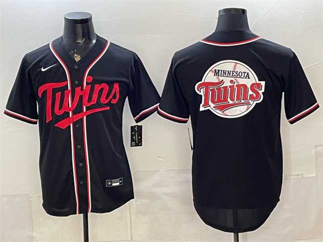 Men%27s Minnesota Twins Team Big Logo 2026 Fashion Replica Black Out Stitched Jersey Dzhi