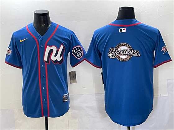 Men%27s Milwaukee Brewers Team Big Logo Blue 2025 All-Star Edition Limited Stitched Jersey