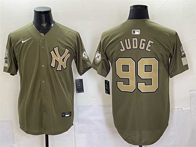 Men%27s New York Yankees #99 Aaron Judge Olive 2026 Armed Forces Day Stitched Jersey Dzhi
