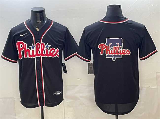 Men%27s Philadelphia Phillies Team Big Logo 2026 Fashion Replica Black Out Stitched Jersey Dzhi