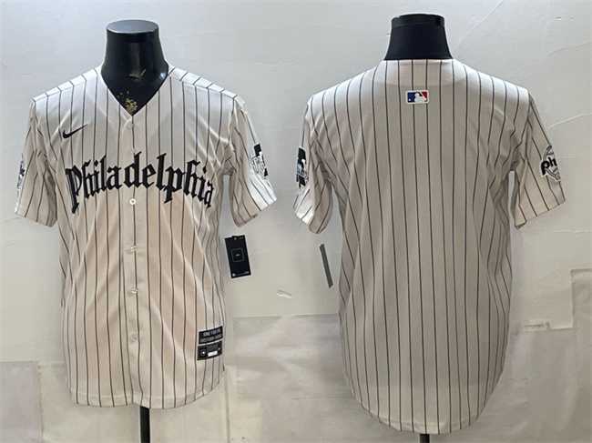 Men%27s Philadelphia Phillies Blank Cream Pinstripe Gothic Vapor Limited Stitched Jersey