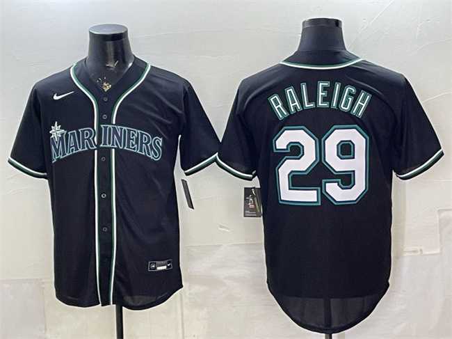 Men%27s Seattle Mariners #29 Cal Raleigh 2026 Fashion Replica Black Out Stitched Jersey