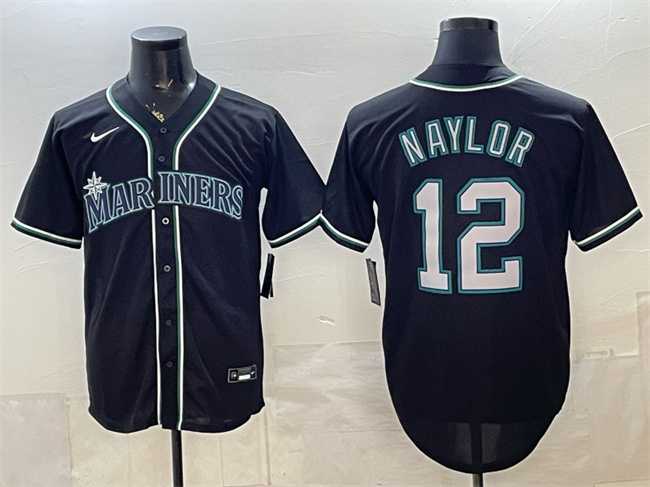 Men%27s Seattle Mariners #12 Josh Naylor 2026 Fashion Replica Black Out Stitched Jersey
