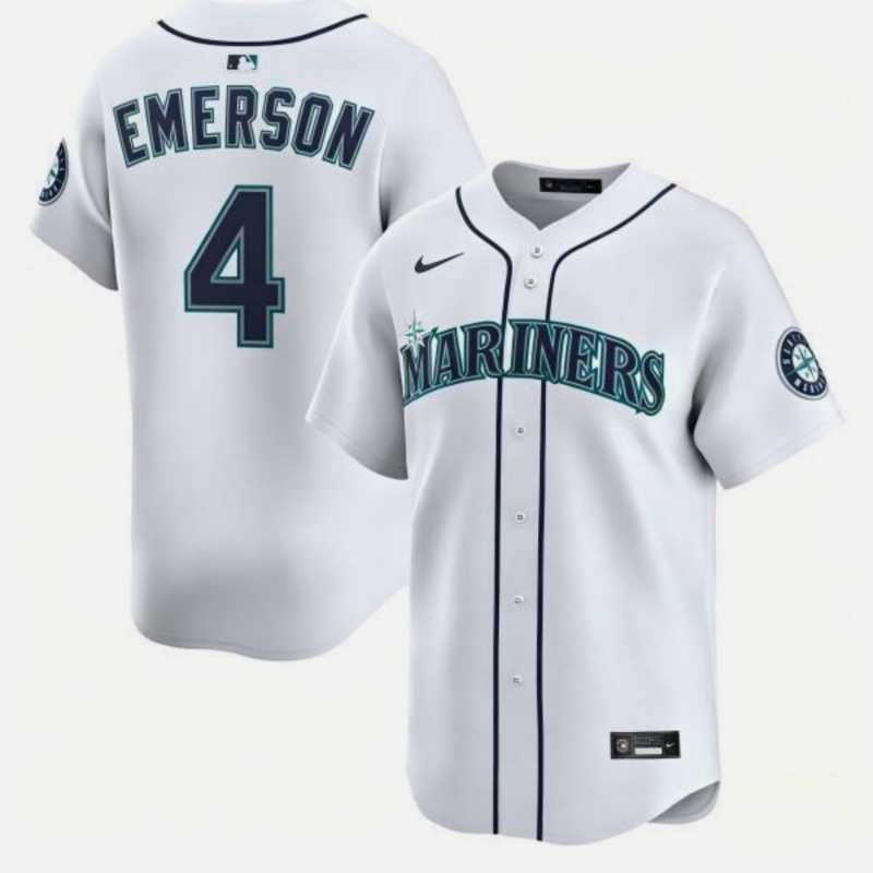 Men%27s Seattle Mariners #4 Colt Emerson White Cool Base Stitched Jersey Dzhi