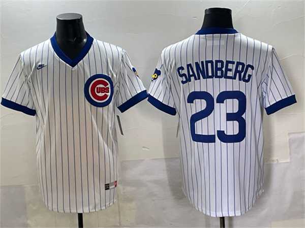 Men%27s Chicago Cubs #23 Ryne Sandberg White Throwback Stitched Jersey