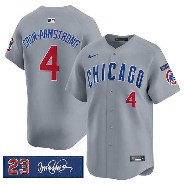 Men%27s Chicago Cubs #4 Pete Crow-Armstrong Gray %27Ryne Sandberg Tribute%27 Vapor Limited V3 Stitched Jersey Dzhi