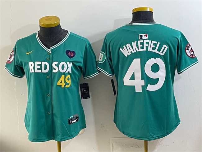 Women%27s Boston Red Sox #49 Tim Wakefield Memorial Patch Green 2025 City Connect Limited Stitched Jersey1 Dzhi