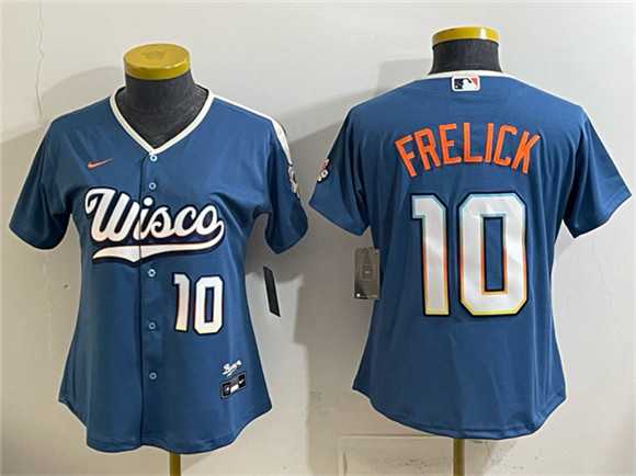 Women%27s Milwaukee Brewers #10 Sal Frelick Mineral Blue 2026 City Connect Stadium Stitched Jersey