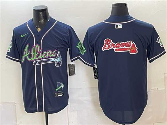 Men%27s Atlanta Braves Team Big Logo Navy Galaxy With Outkast Patch Vapor Limited Stitched Jersey Dzhi