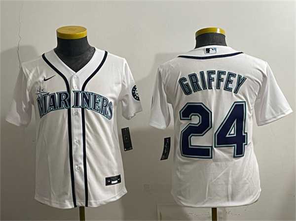 Youth Seattle Mariners #24 Ken Griffey Jr. White Cool Base Stitched Jersey