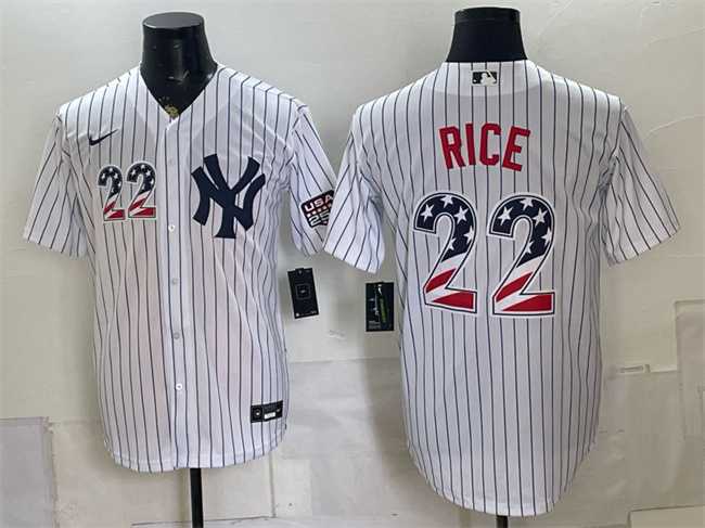 Men%27s New York Yankees #22 Ben Rice White USA 250 Fourth of July Home Stadium Stitched Jersey Dzhi