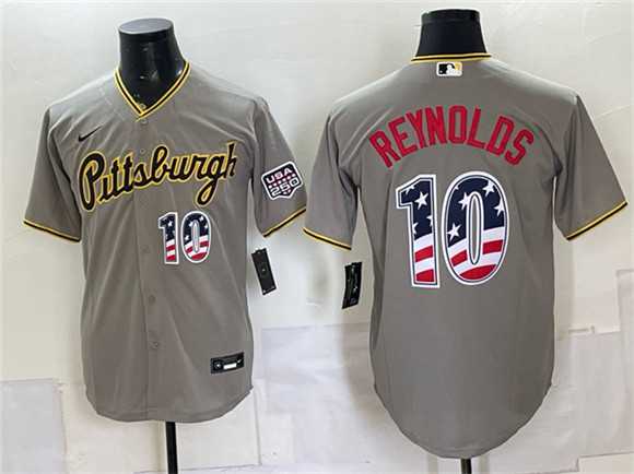 Men%27s Pittsburgh Pirates #10 Bryan Reynolds Grey USA 250 Fourth of July Stitched Jersey Dzhi