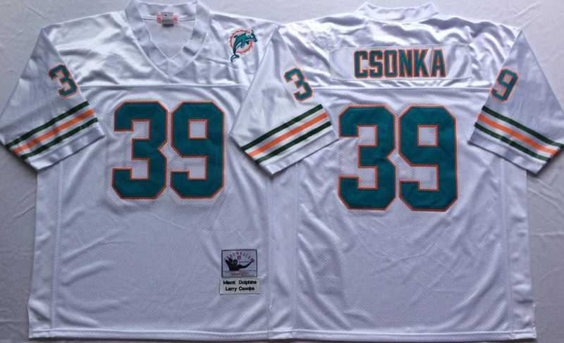 Men%27s Miami Dolphins #39 Larry Csonka White Throwback Stitched Football Jersey