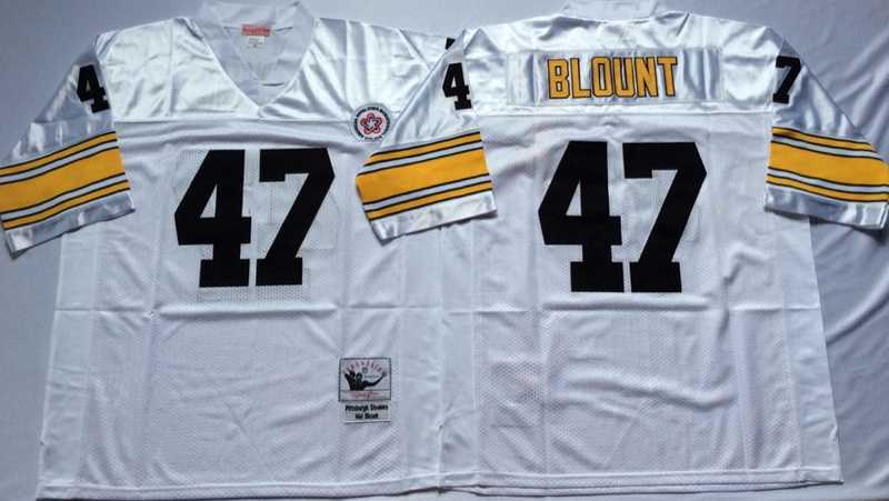 Men%27s Pittsburgh Steelers #47 Mel Blount White Throwback Stitched Football Jersey