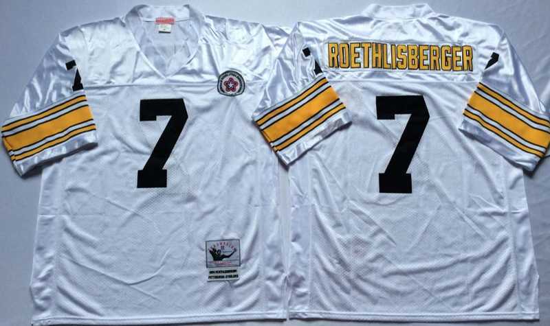 Men%27s Pittsburgh Steelers #7 Ben Roethlisberger White Throwback Stitched Football Jersey