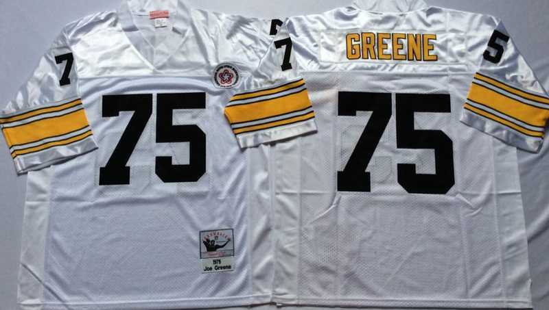 Men%27s Pittsburgh Steelers #75 Joe Greene White Throwback Stitched Football Jersey