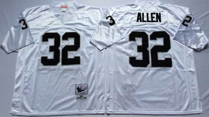 Men%27s Raiders #32 Marcus Allen White Throwback Stitched Football Jersey