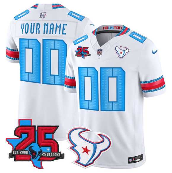 Men%27s Houston Texans Active Player Custom White 2026 F.U.S.E.  Rivalries Collection With 25th Anniversary Patch Limited Football Stitched Jersey