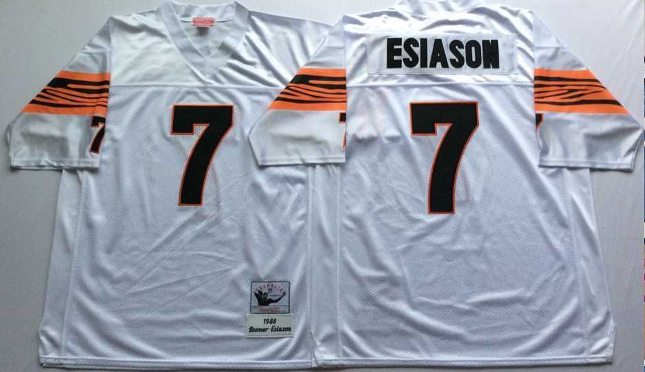 Men%27s Cincinnati Bengals #7 Boomer Esiason White Throwback Stitched Football Jersey