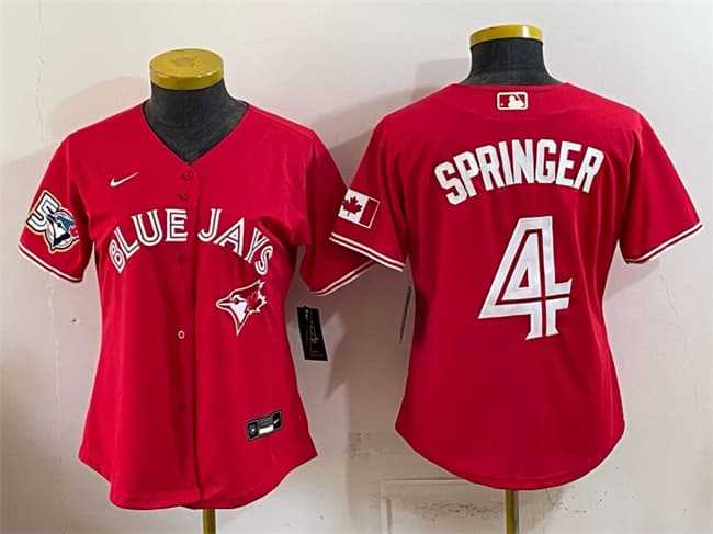 Youth Toronto Blue Jays #4 George Springer Red 50 Seasons Patch Stitched Jersey