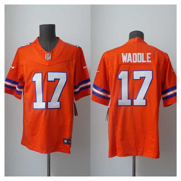 Men%27s Denver Broncos #17 Jaylen Waddle Orange 2026 F.U.S.E. Mile High Collection 1977 Throwback Vapor Limited Stitched Jersey