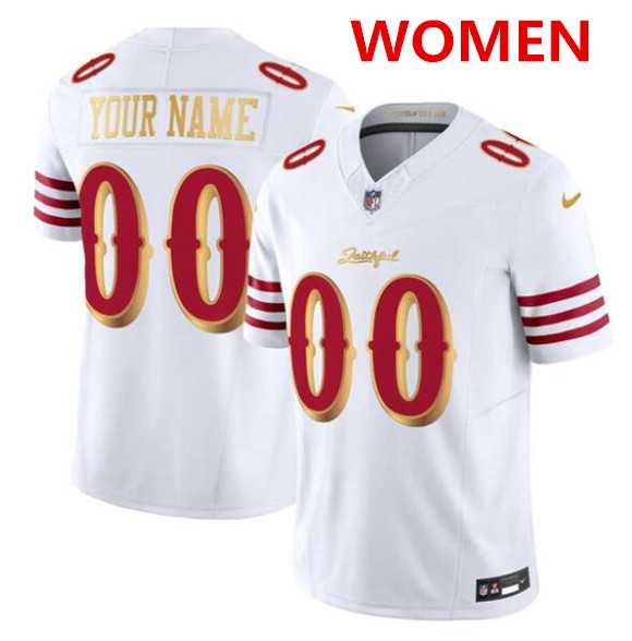 Women%27s San Francisco 49ers ACTIVE PLAYER Custom White Gold 2025 F.U.S.E. %27Rivalries%27 Vapor Limited Stitched Jersey