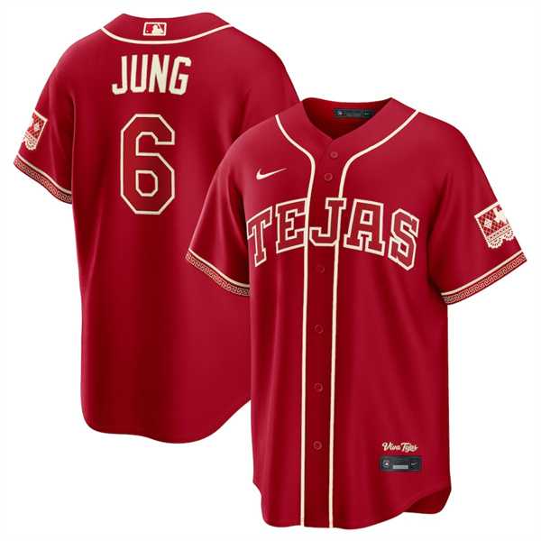Men%27s Texas Rangers #6 Josh Jung Red 2026 City Connect Stadium Stitched Jersey Dzhi
