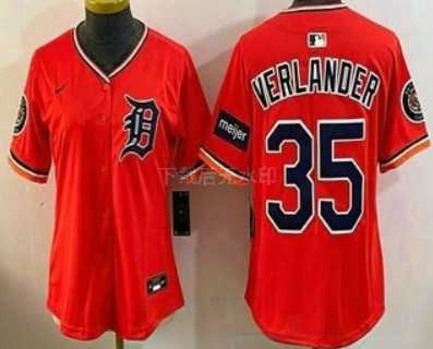 Women%27s Detroit Tigers #35 Justin Verlander Orange Stadium Jersey