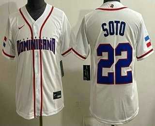 Women%27s Dominican #22 Juan Soto White 2026 World Classic Cool Base Jersey