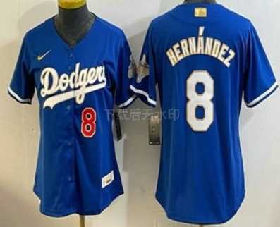 Women%27s Los Angeles Dodgers #8 Enrique Hernandez Blue 2026 Gold Collection Stadium Jersey