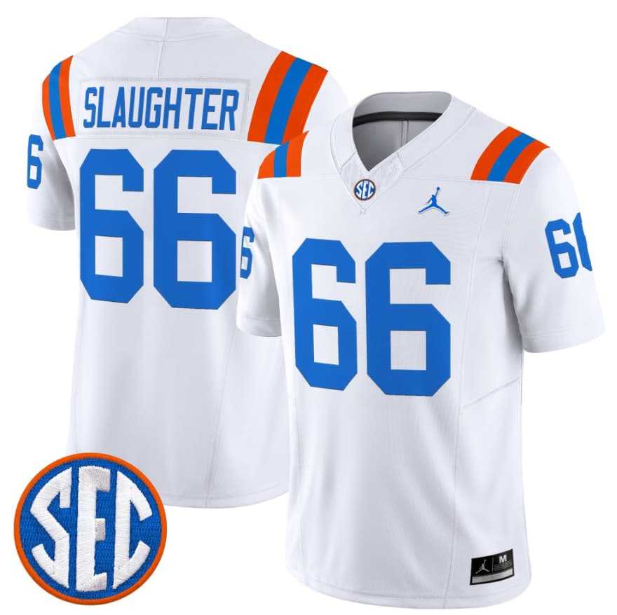 Men%27s Florida Gators #66 Jake Slaughter White %271960s Throwback%27 F.U.S.E. Vapor Limited Stitched Jersey Dzhi