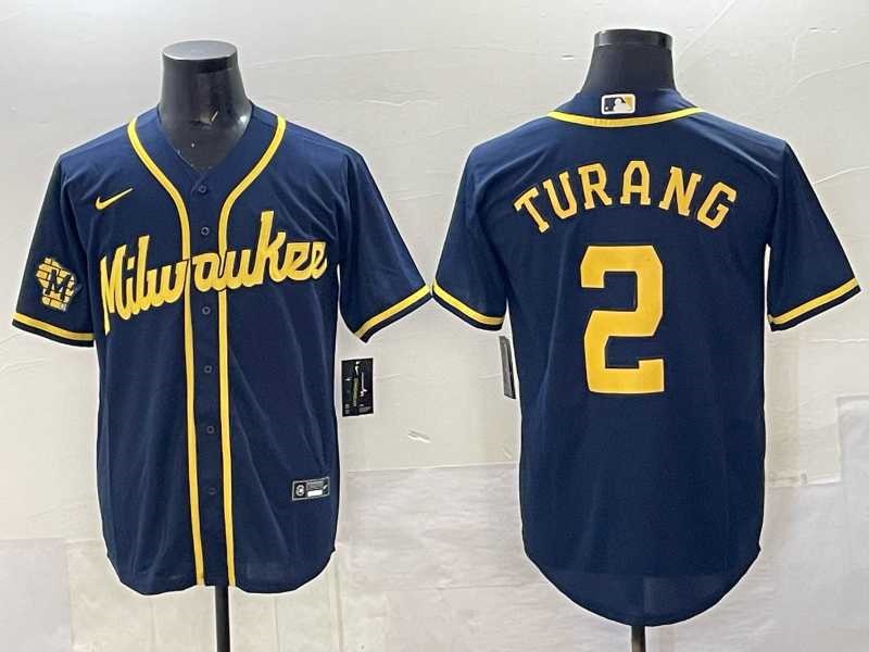 Men%27s Milwaukee Brewers #2 Brice Turang Navy 2025 With Patch Stitched Jersey