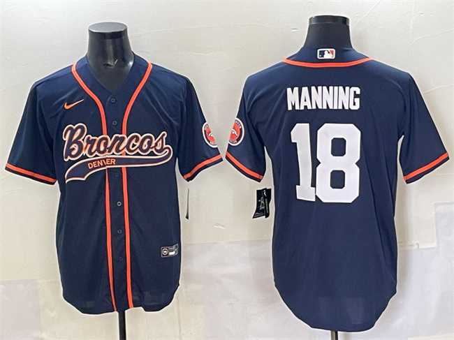 Men%27s Denver Broncos #18 Peyton Manning Navy Cool Base Stitched Baseball Jersey